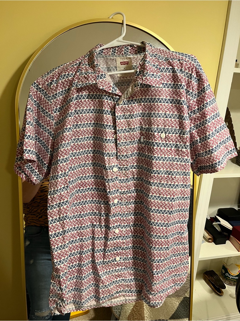 Levi's Men's Short-Sleeve Geometric Button-Down Shirt - Red & Blue